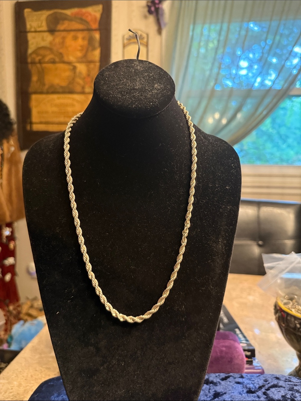 Vintage heavy .925 silver rope chain necklace 22 inches